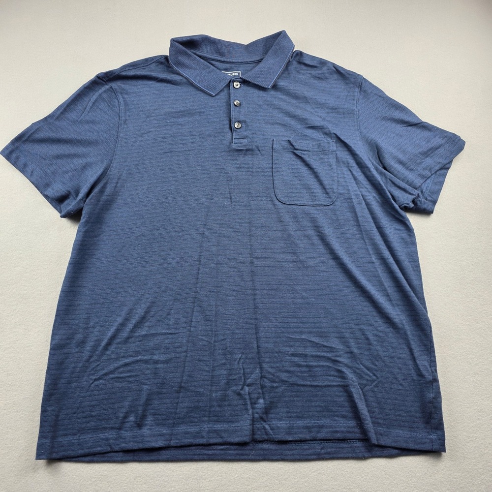 Van Heusen Flex Mens XXL Blue Striped Short Sleeve Pocket Polo Shirt Classic Fit